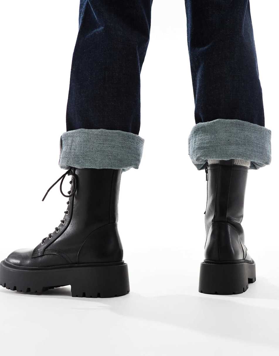 ASOS DESIGN Wide Fit Adventure chunky lace up boots in black