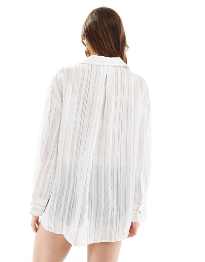 Mango sheer stripe shirt in white