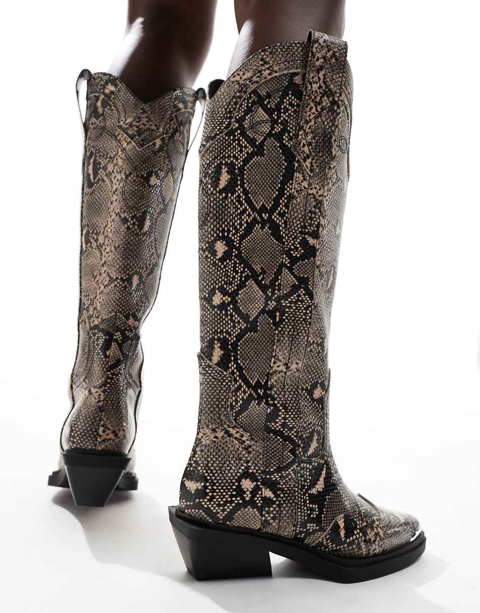 ASOS DESIGN Celeste flat western knee boots in snake