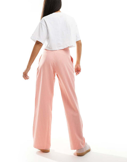 Miss Selfridge tailored wide leg pants in pink pinstripe
