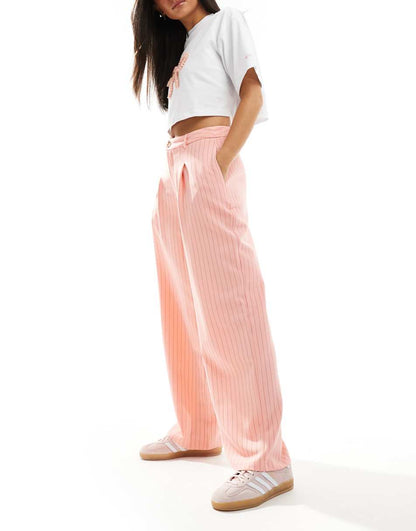 Miss Selfridge tailored wide leg pants in pink pinstripe