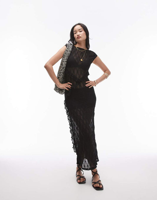 Topshop sheer lace maxi dress with scoop back in black