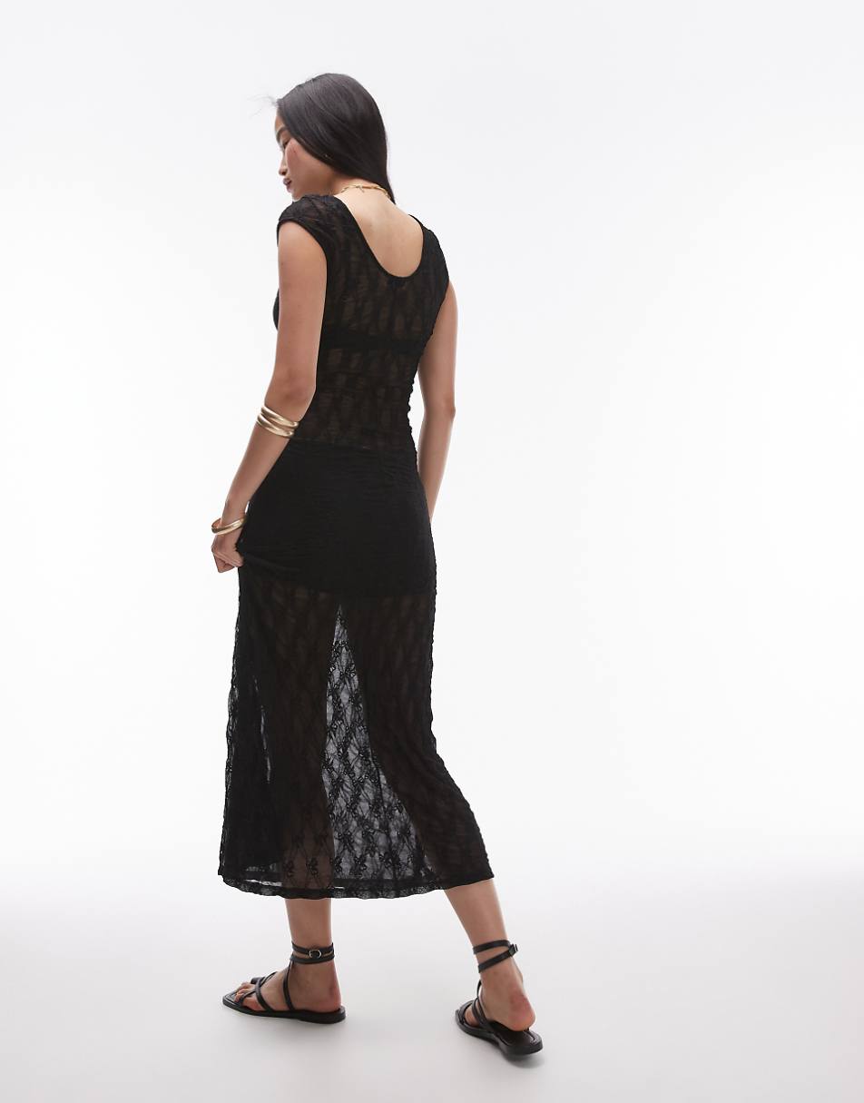 Topshop sheer lace maxi dress with scoop back in black