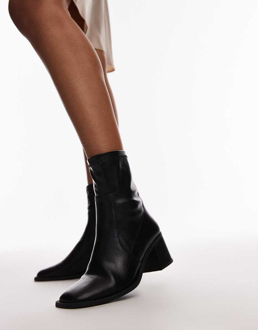 Topshop Nicole block heel ankle boots in black