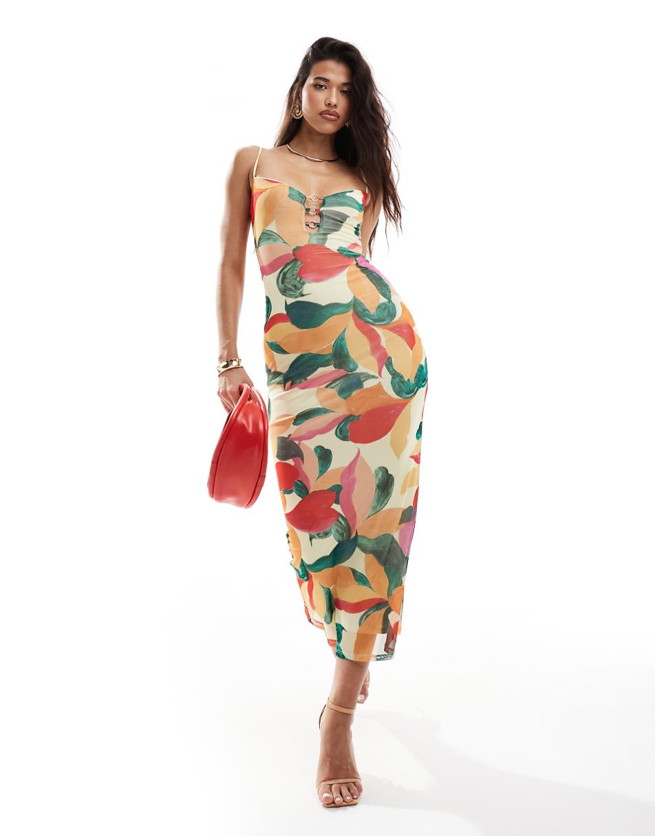 ASOS DESIGN mesh ring trim detail cami maxi dress in bold abstract print