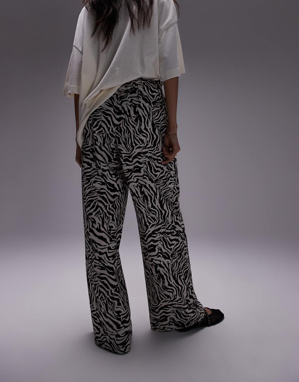 Topshop zebra print pull-on tie waist pants in multi