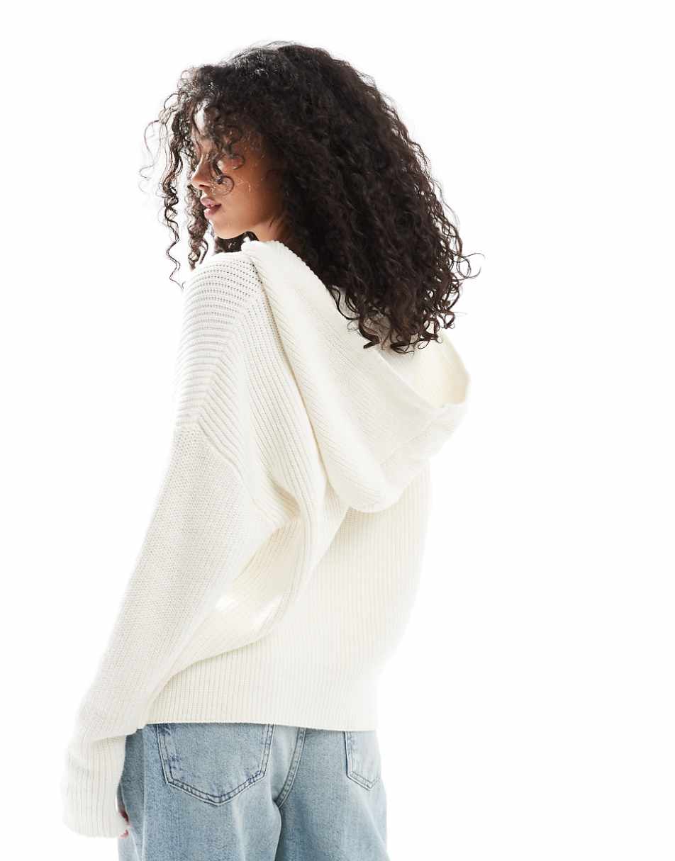 SNDYS premium cotton hooded button detail sweater in white