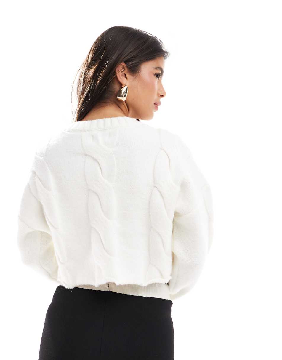 SNDYS premium cropped cable knit cardigan in cream