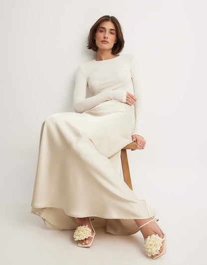 NA-KD square toe heeled sandals with corsage detail in off-white
