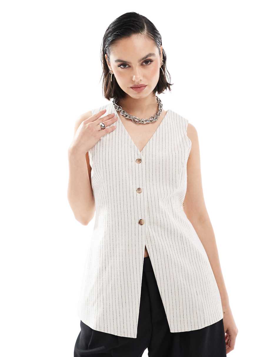 ASOS DESIGN longline vest in cream stripe