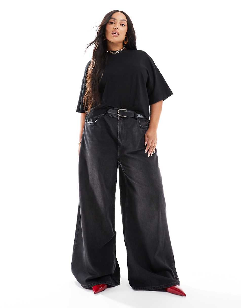 ASOS DESIGN Curve soft wide leg jean in black