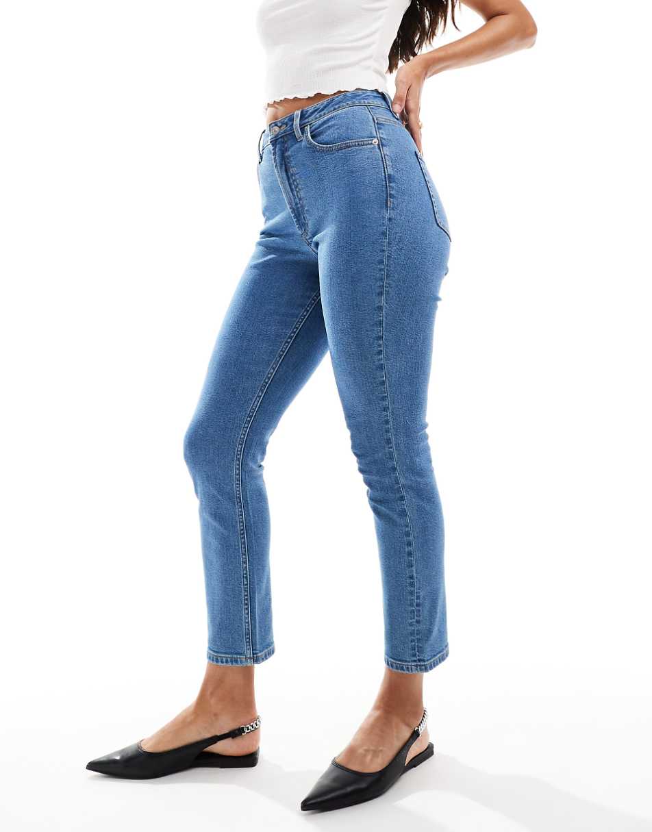 ASOS DESIGN Hourglass slim fit comfort mom jeans in clean mid blue