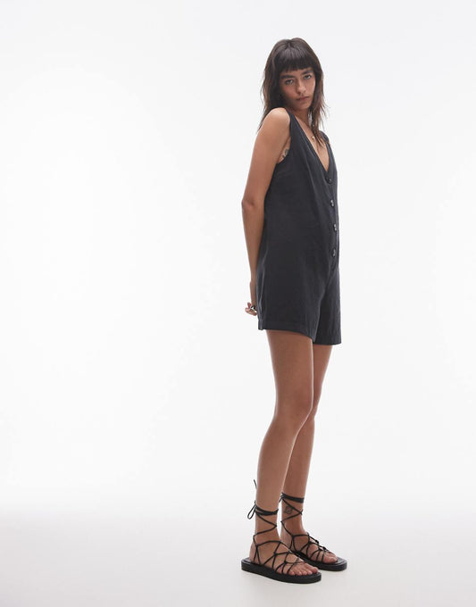 Topshop button down romper in black cupro