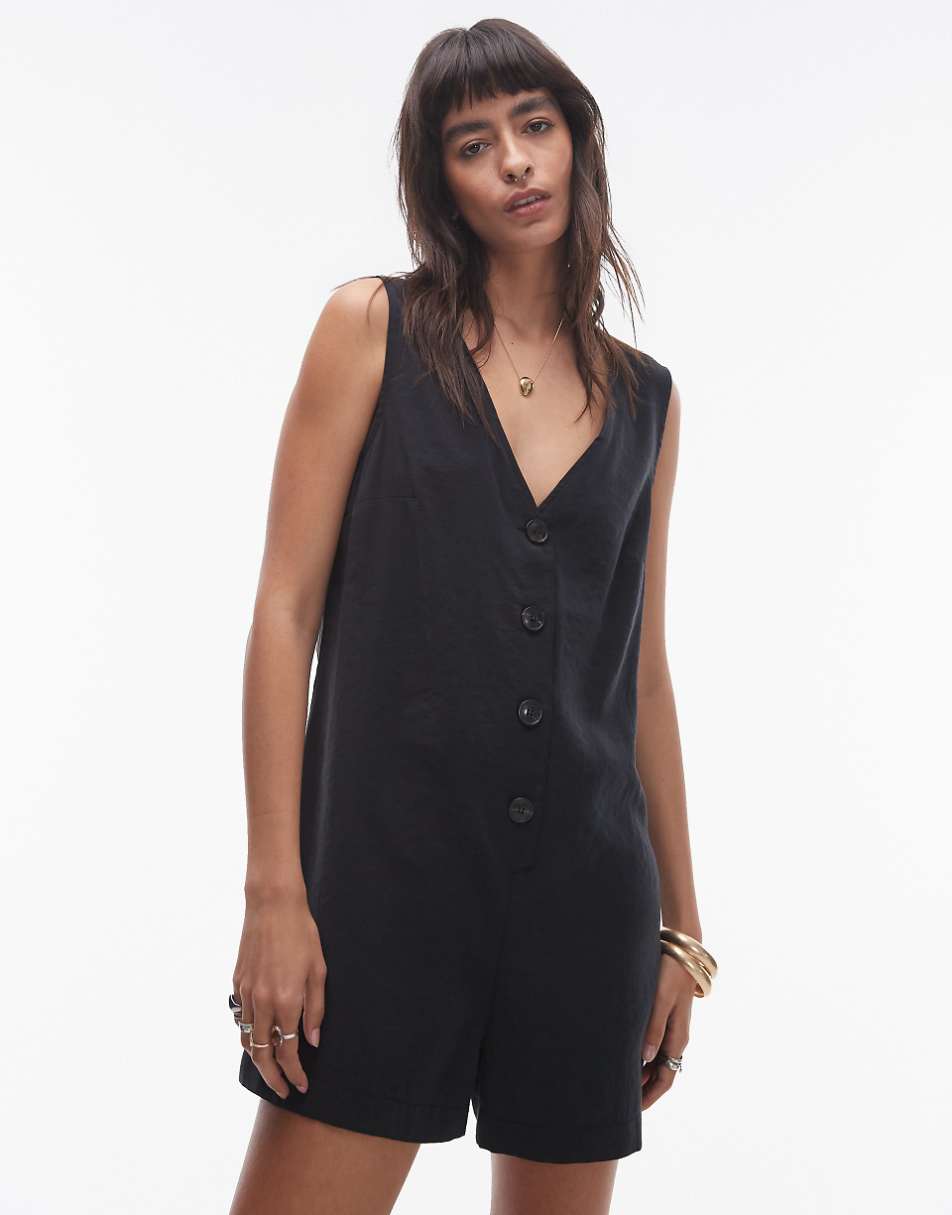 Topshop button down romper in black cupro