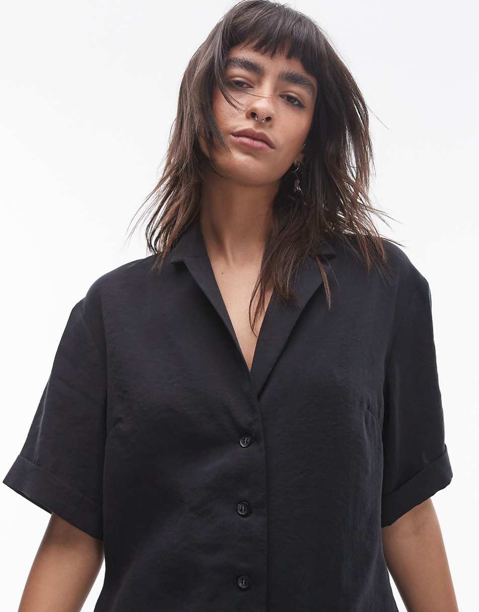 Topshop button down souvenior romper in black cupro