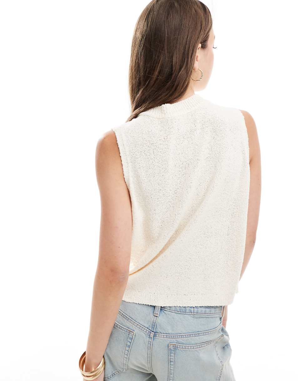 ASOS DESIGN knitted crew neck vest in textured yarn in cream