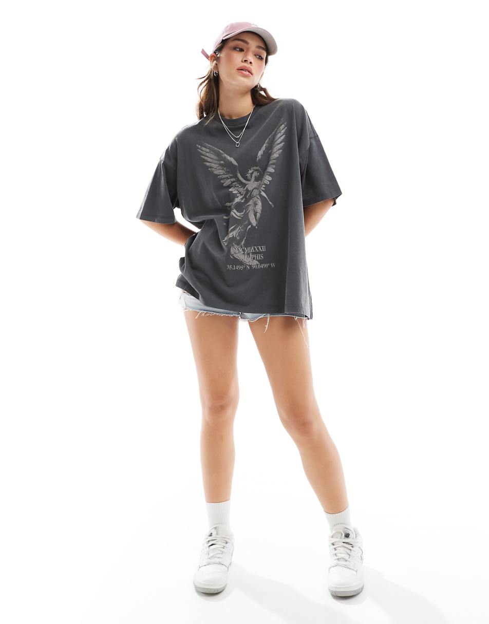 ASOS DESIGN oversized T-shirt with angel statue graphic in washed brown