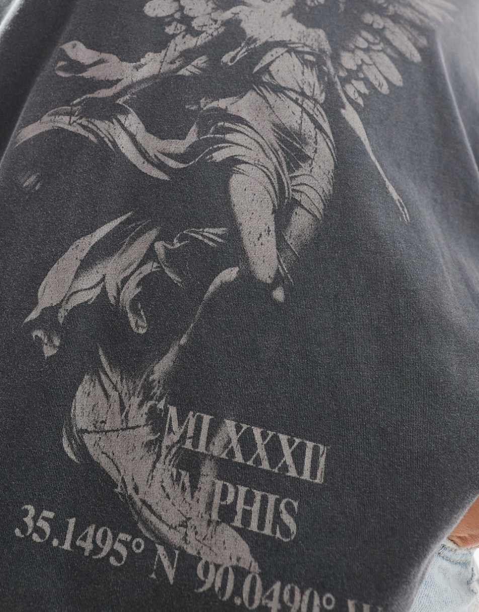 ASOS DESIGN oversized T-shirt with angel statue graphic in washed brown