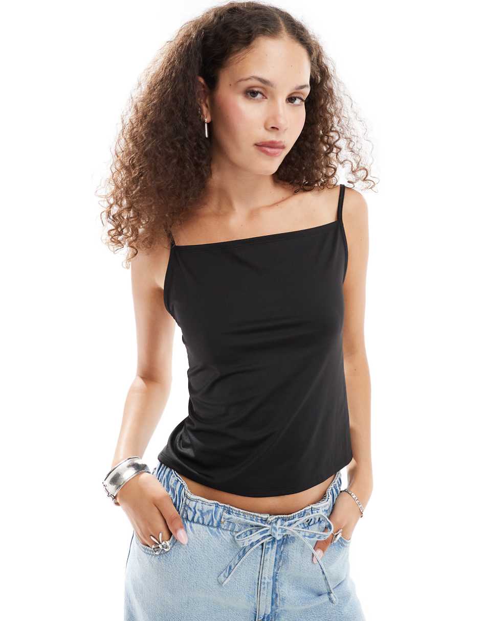 Weekday Micha cami top with open back in black