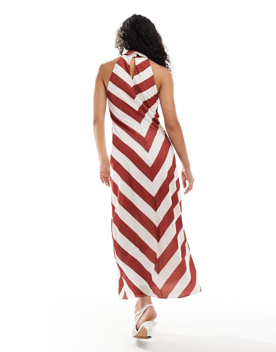 ASOS DESIGN high racer neck midi dress in burgundy stripe