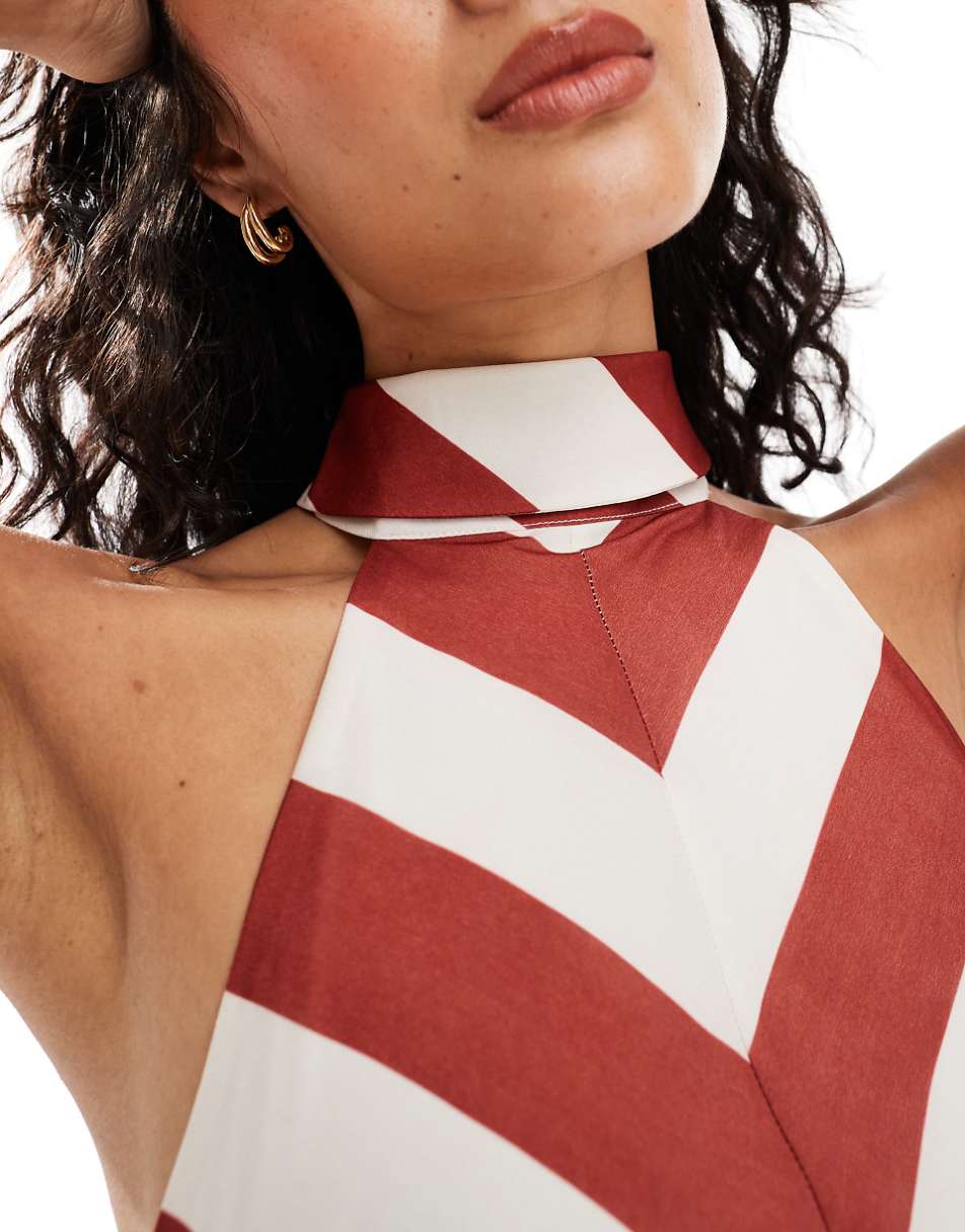 ASOS DESIGN high racer neck midi dress in burgundy stripe