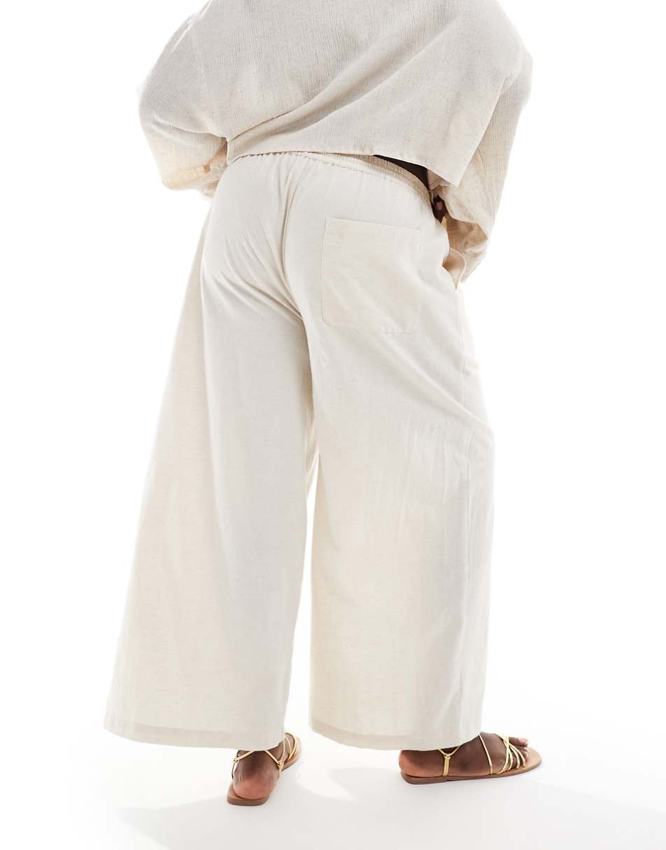 ASOS DESIGN Curve wide leg pants with linen in neutral