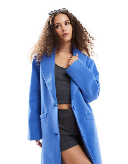 Lioness formal dropped shoulder maxi coat in cobalt