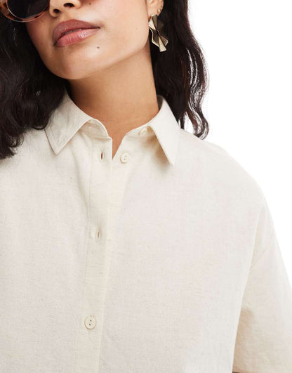 ASOS DESIGN oversized linen look shirt in neutral - part of a set