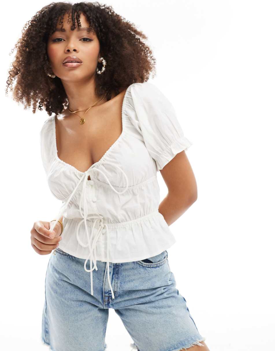 ASOS DESIGN puff sleeve top in white