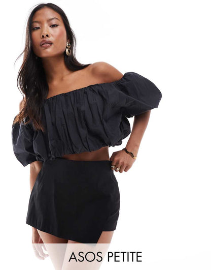 ASOS DESIGN Petite wrap skort in black