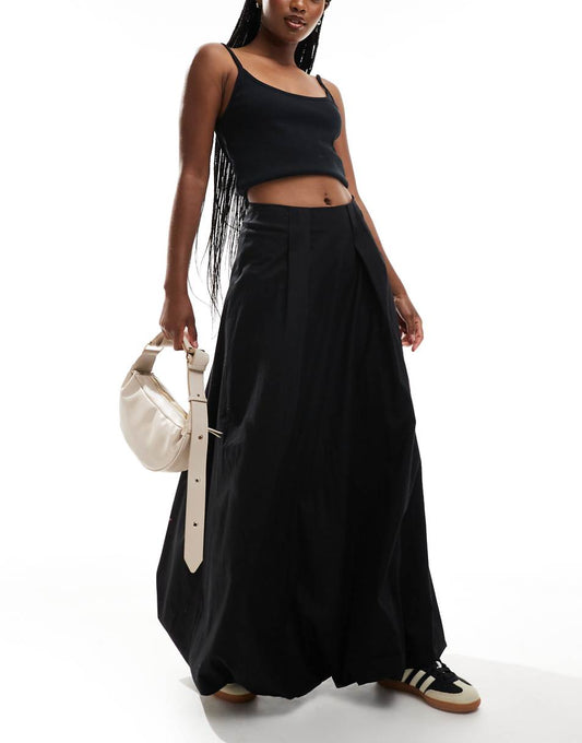 ASOS DESIGN cotton poplin bubble maxi skirt in black