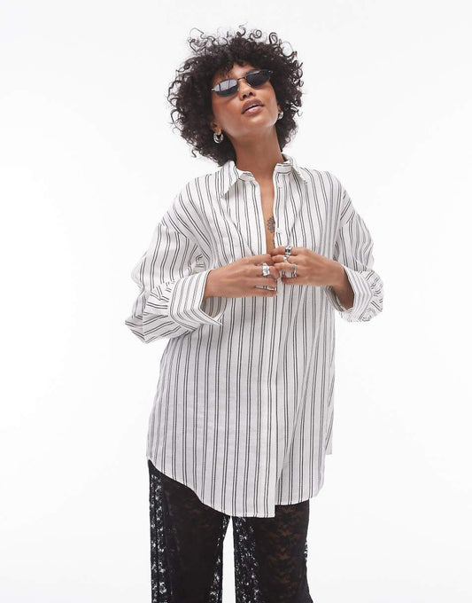 Topshop casual oversized shirt in monochrome stripe