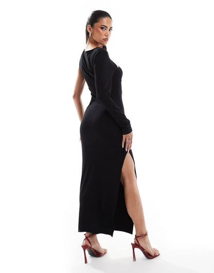 ASOS DESIGN one sleeve cut-out maxi dress in black