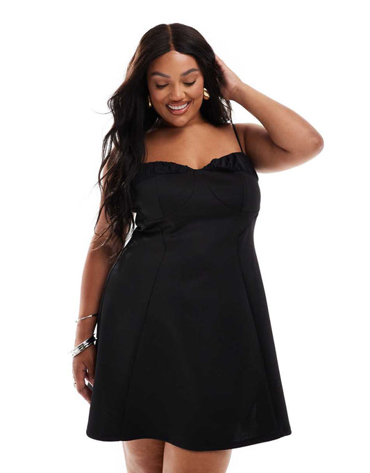 ASOS DESIGN Curve ruched bust cami mini dress in black