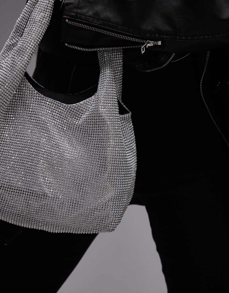 Topshop Sohana embellished grab bag in silver