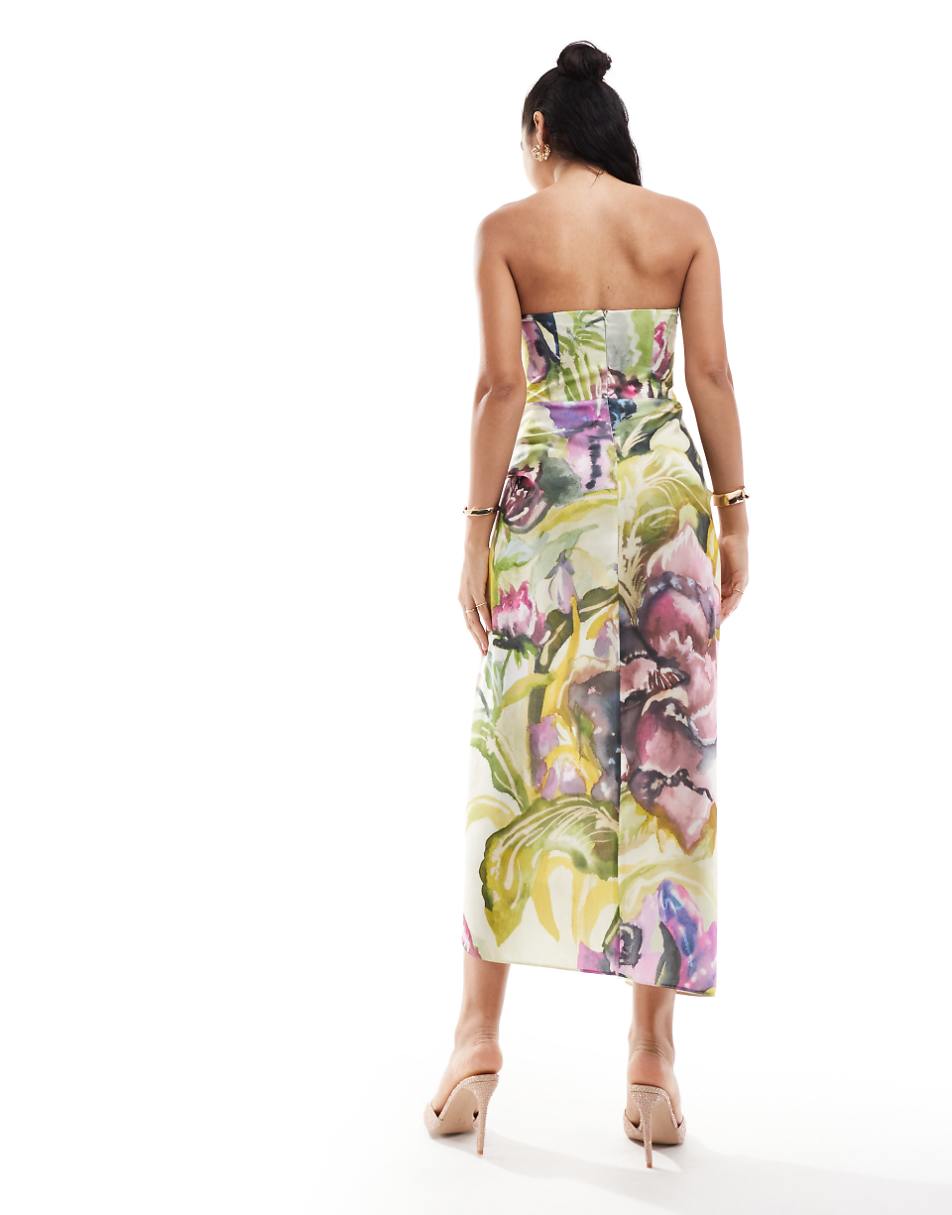 ASOS DESIGN bandeau knot skirt midaxi dress in purple floral print