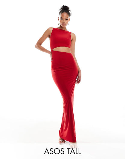 ASOS DESIGN Tall slinky cut out maxi dress in red