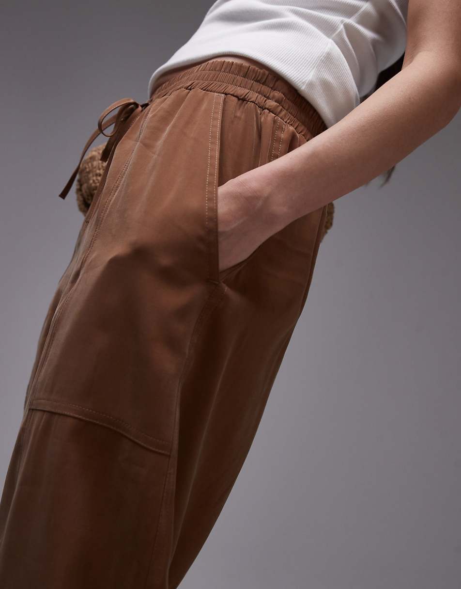 Topshop pull on wide leg pants in rust