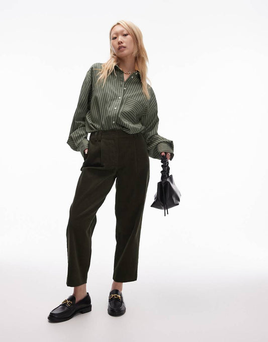 Topshop Petite cord peg pants in khaki