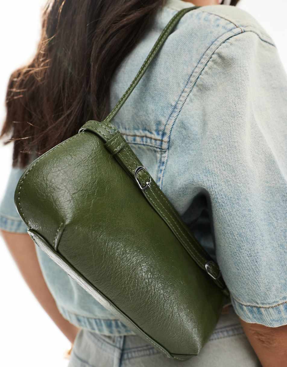 ASOS DESIGN shoulder bag with buckle detail in green