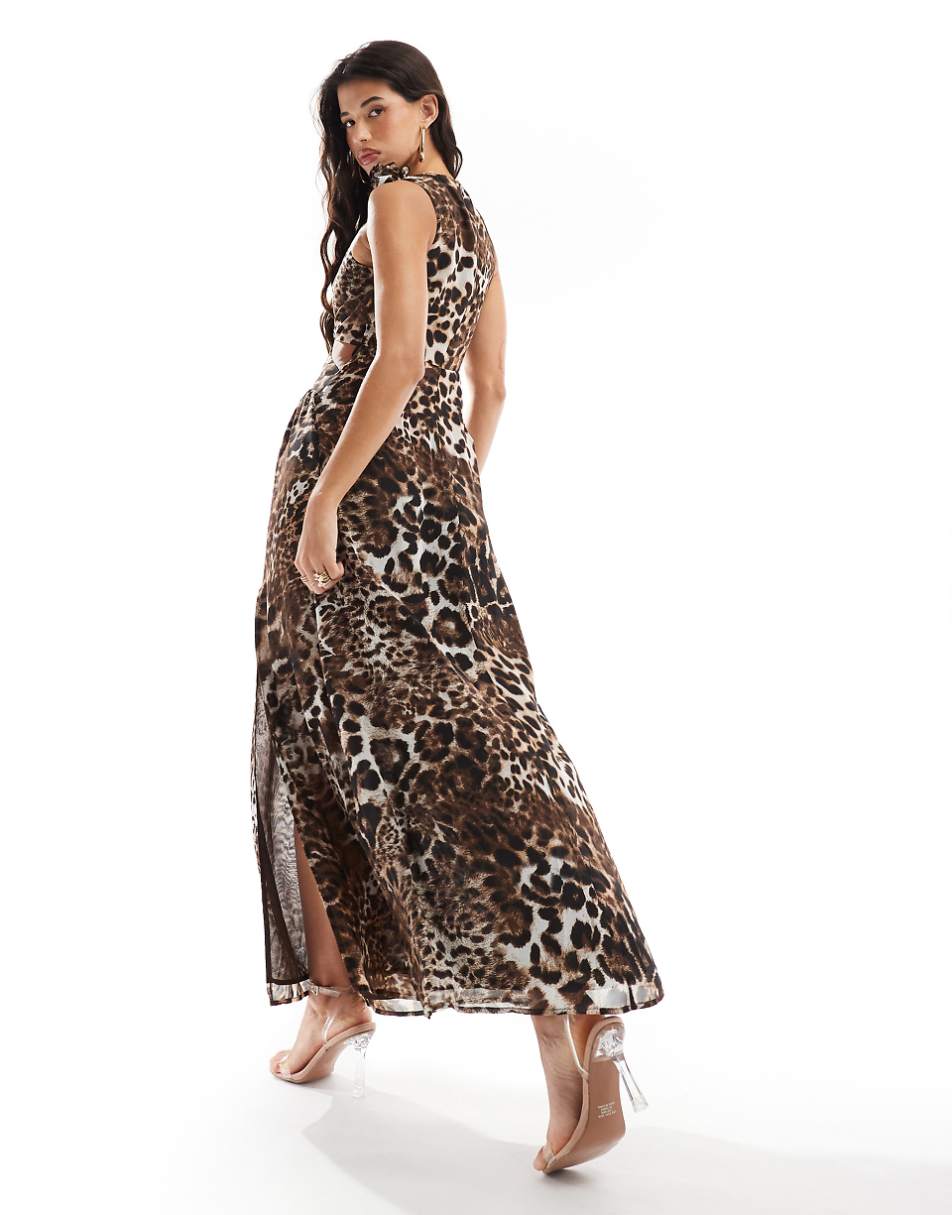 Style Cheat corsage shoulder maxi dress in leopard