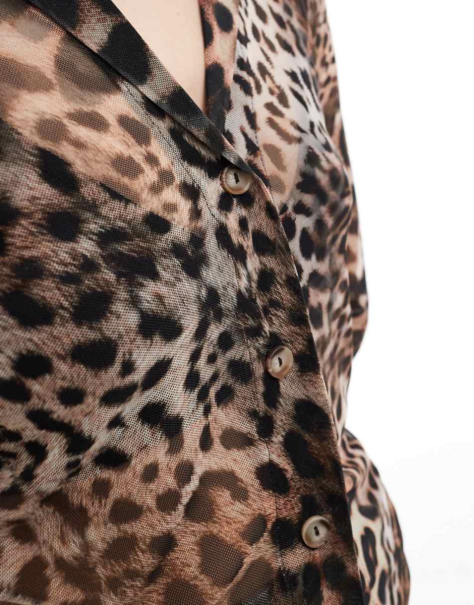 Style Cheat mesh long sleeve shirt in leopard