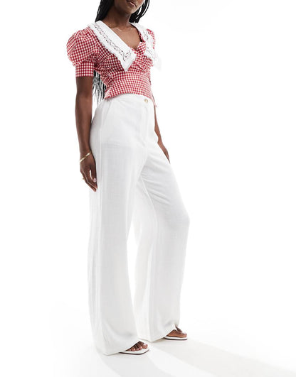ASOS DESIGN relaxed linen look tailored pants in white