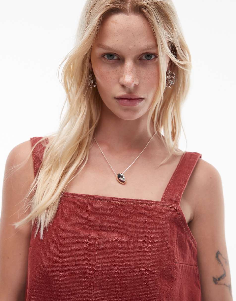 Topshop denim boxy cami dress in red