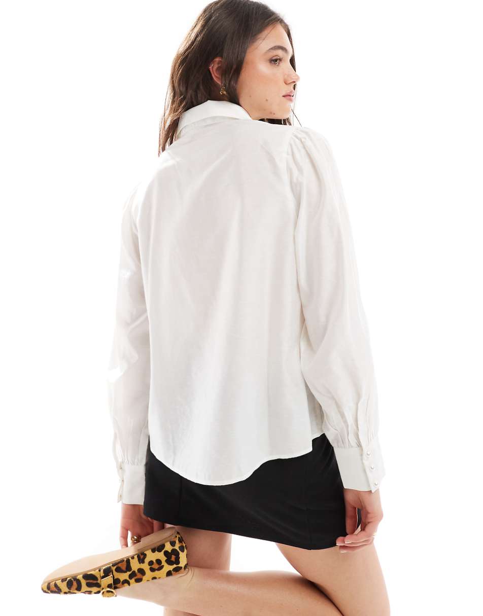 YAS flower detail long sleeve shirt in white