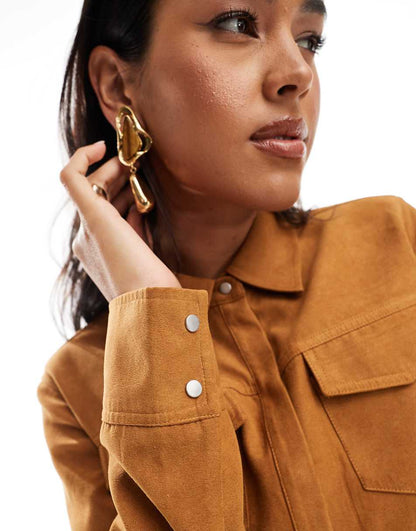 ASOS DESIGN suedette shirt in tan - part of a set