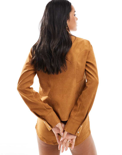 ASOS DESIGN suedette shirt in tan - part of a set