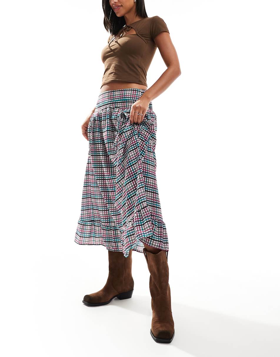 Reclaimed Vintage cowgirl midi skirt with drop waist in gingham