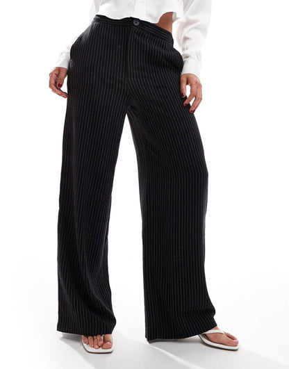 ASOS DESIGN relaxed tailored dad pants in black pinstripe