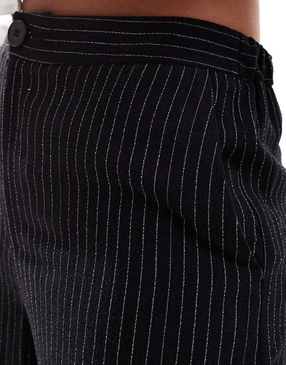 ASOS DESIGN relaxed tailored dad pants in black pinstripe